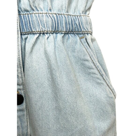 Cotton On Kids Girl Light Blue Denim Dress 6 Snap Buttons Short Sleeve Band Neck - Picture 6 of 16